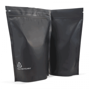 250g stand up pouches in matt black recyclable