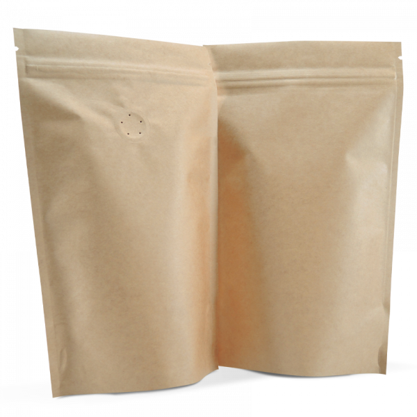 250 Side Gusset Bags with Valve and Tin Tie, Natural Kraft
