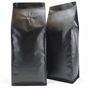 1kg Box Bottom Bag with Valve in Matte Black