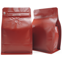 250g box bottom bag with valve and zip in matt red