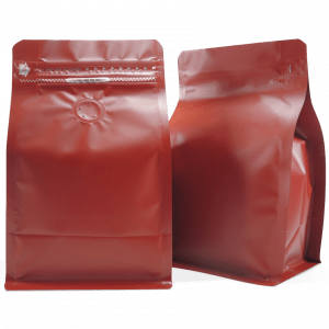 250g box bottom bag with valve and zip in matt red