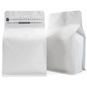 250g box bottom bag with zip and valve in matt white