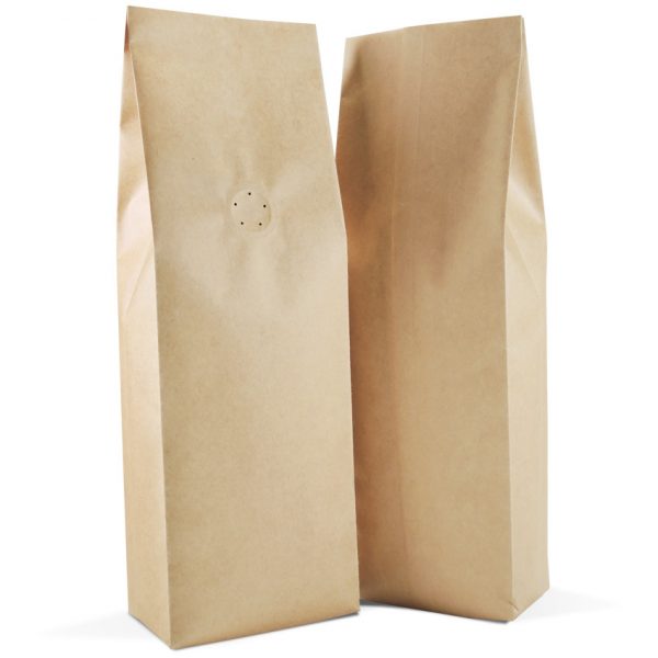 250 Side Gusset Bags with Valve and Tin Tie, Natural Kraft