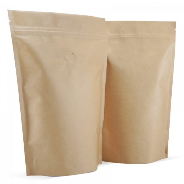 250 Side Gusset Bags with Valve and Tin Tie, Natural Kraft