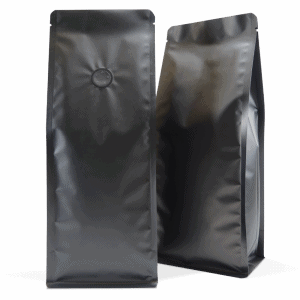 500g Tall Box Bottom Bags Matte Black with valve