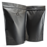500g Stand up pouches with valve in matt black