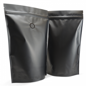 500g Stand up pouches with valve in matt black