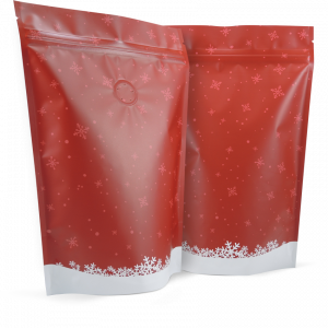250g stand up pouches in festive red print