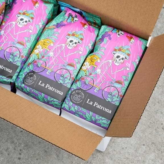 Professionally packed coffee bags in a shipping box