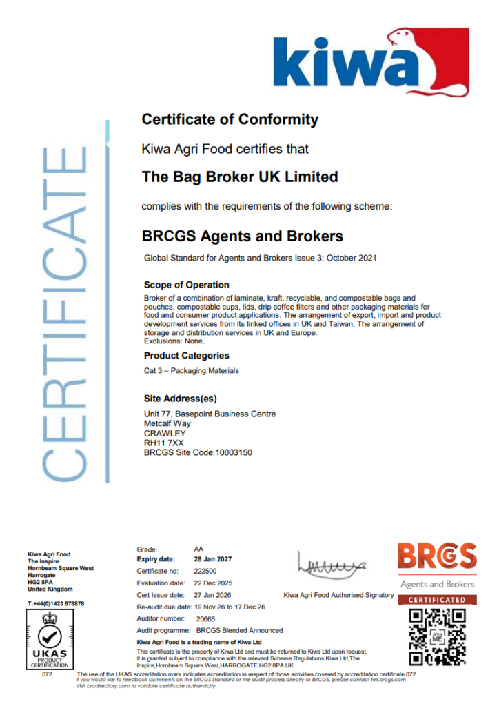 BRC Certification - The Bag Broker UK