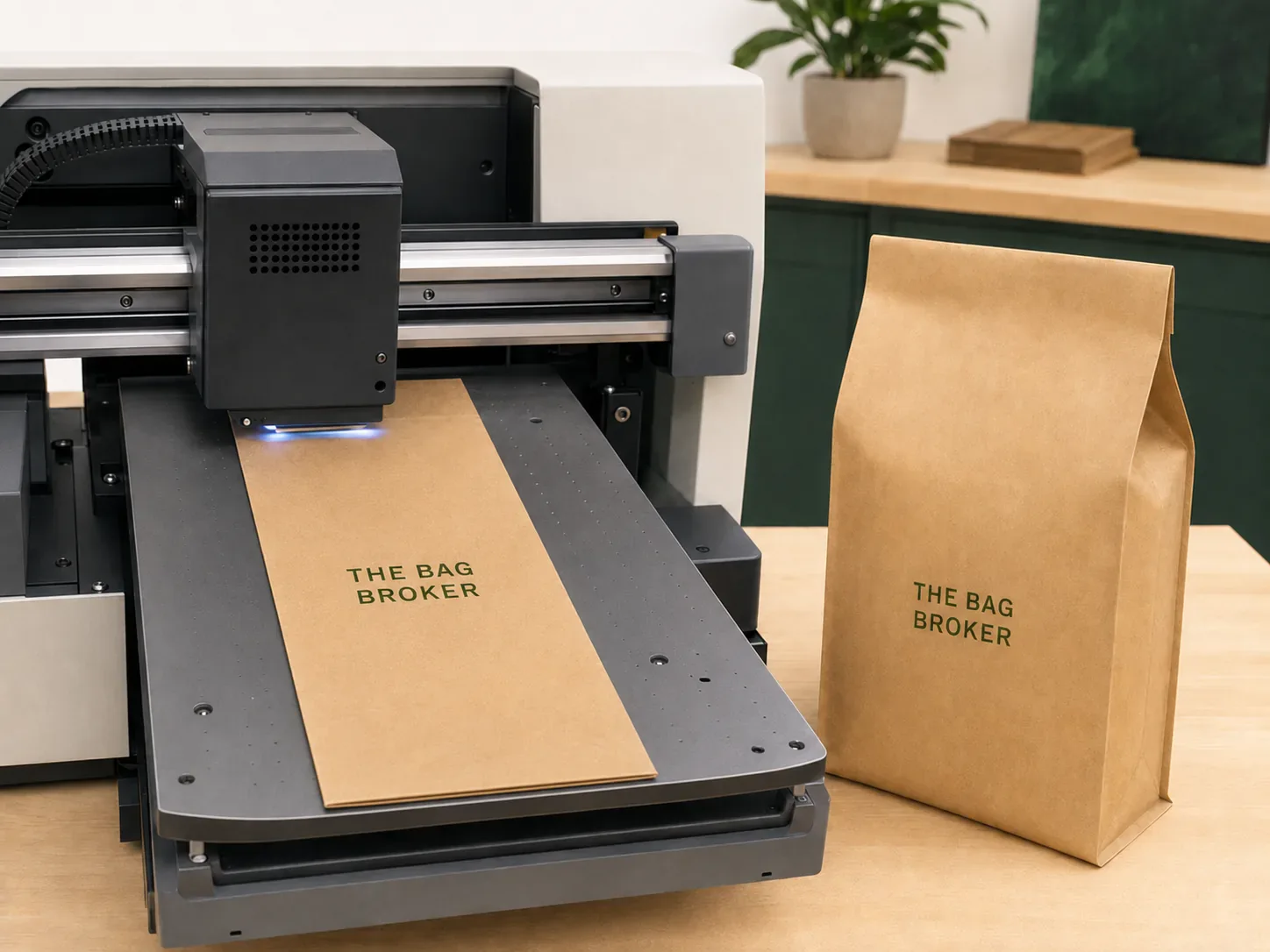 In-house short run printer branding kraft stock bags
