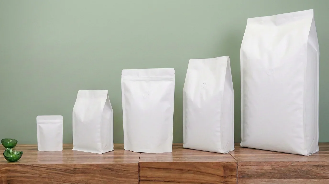 Coffee bag sizes compared side by side