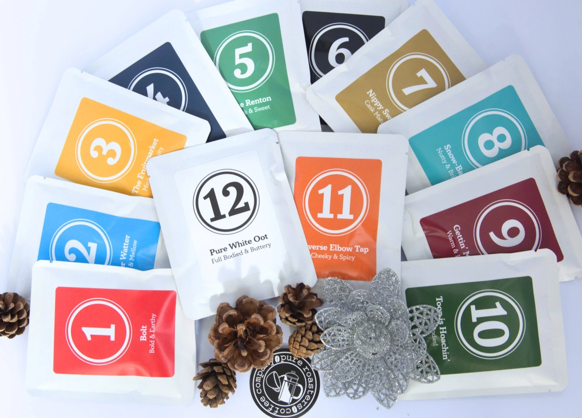 Stock flat pouch with Christmas stickers for an advent calendar