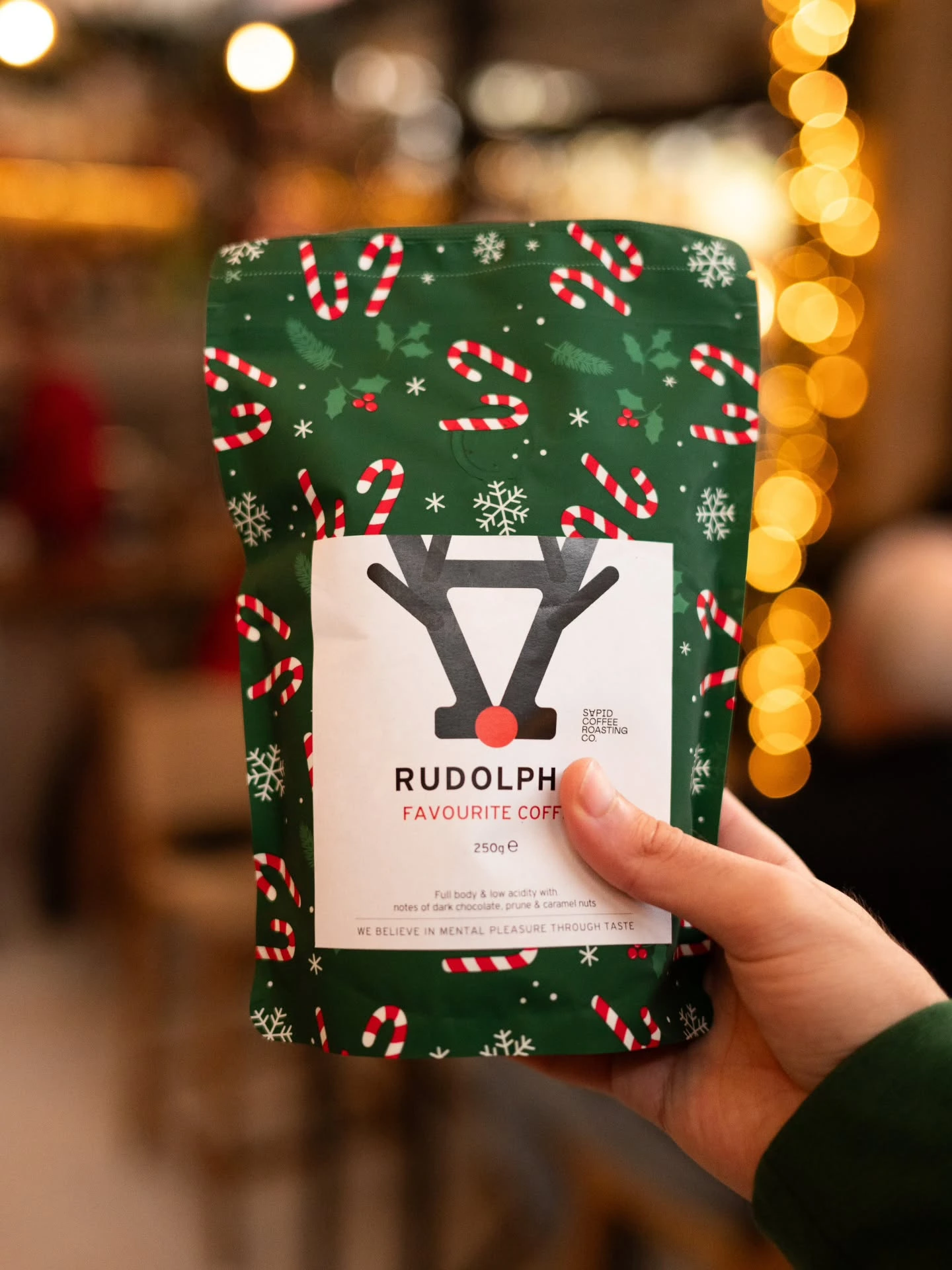Green 250g Christmas stock packaging pouch with a sticker