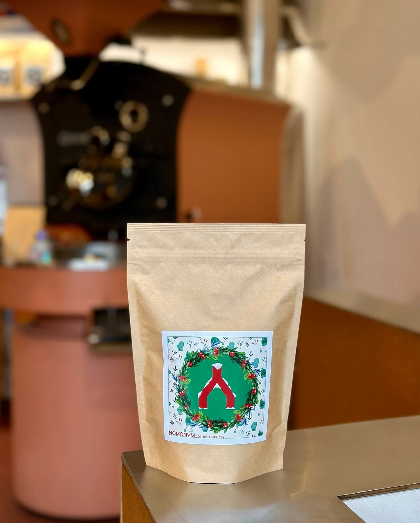 Natural kraft stock packaging pouch with a big Christmas sticker