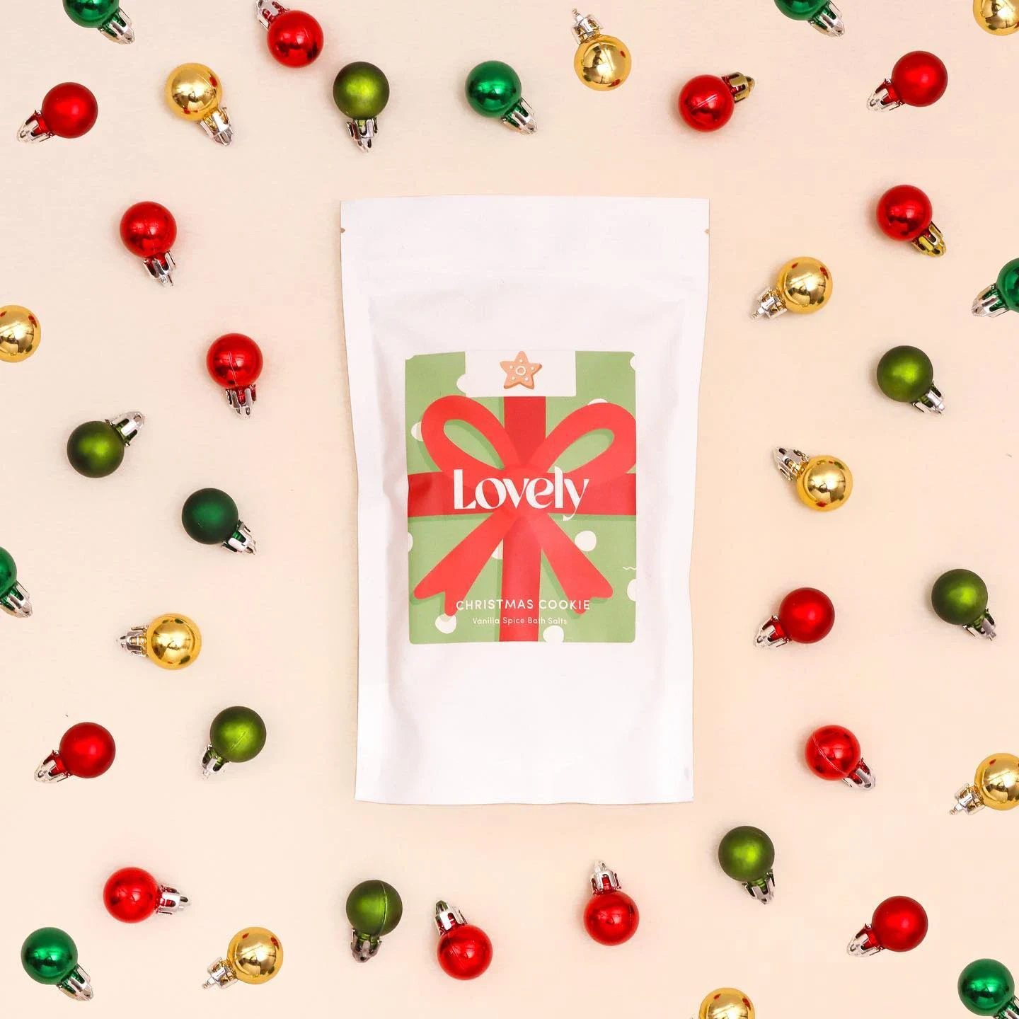 White stock stand up pouch with a Christmas sticker